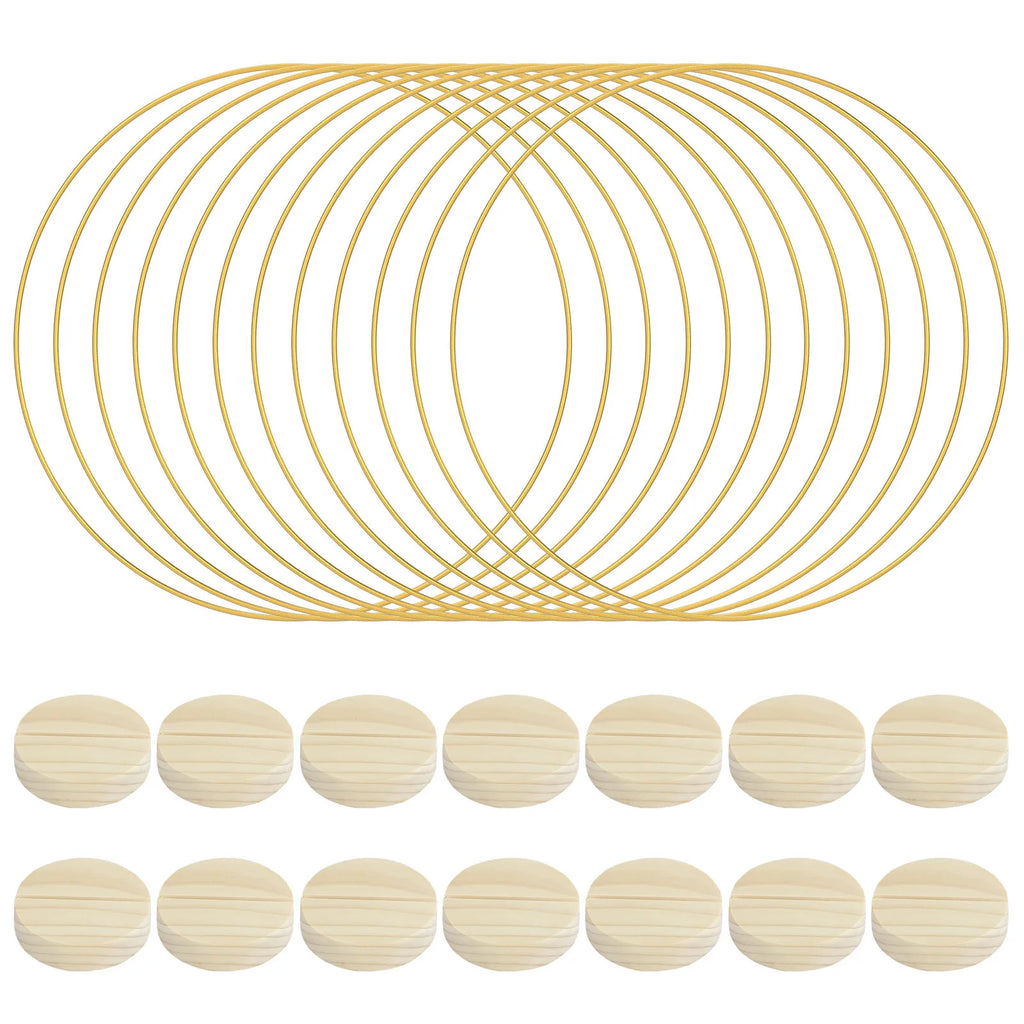 12-Pack Gold Metal Floral Hoops with Round Wood Stands Floral Hoop Set Nixie gold round base