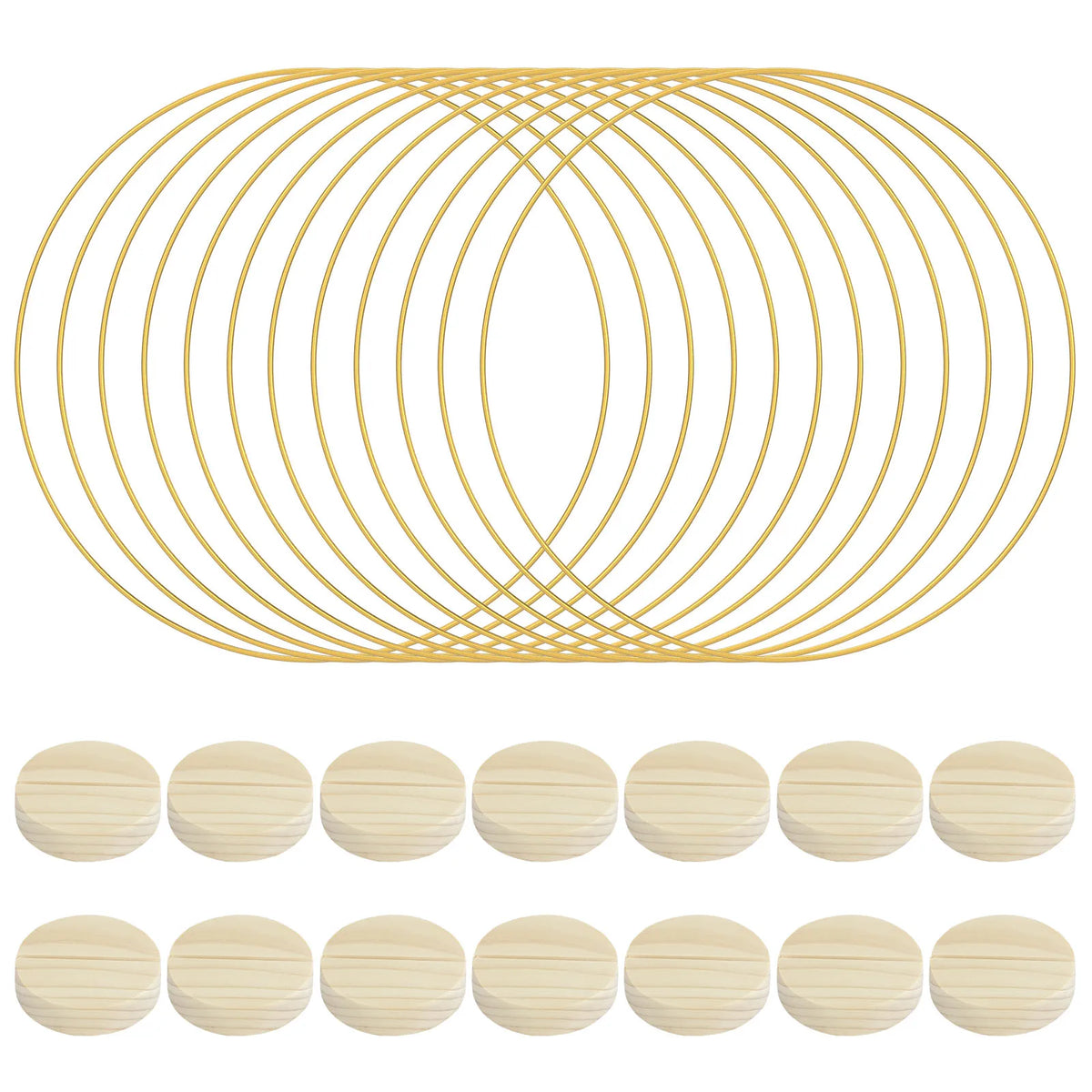 12-Pack Gold Metal Floral Hoops with Round Wood Stands Floral Hoop Set Nixie gold round base
