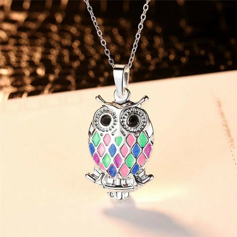 Owl Pendant Necklace | Simulated Opal Zinc Alloy Charm Owl Pendant Necklace Nixie