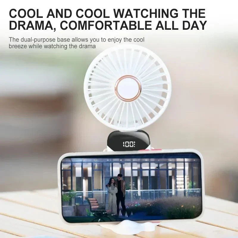 Portable Neck Fan 1800mAh USB Rechargeable 5-Speed & Phone Stand