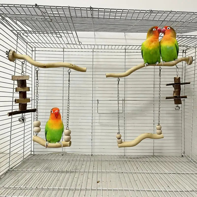 Natural Wood Parrot Swing Bridge Perch Toy for Budgies & Cockatiels Bird Swing Toy Nixie