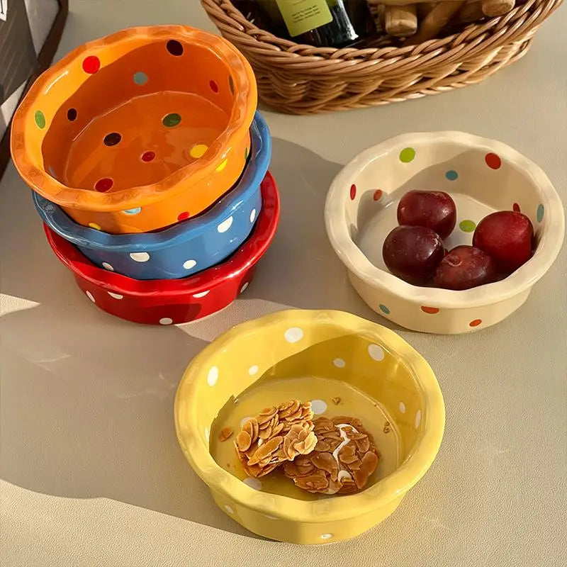 Ceramic Breakfast Bowl Polka Dot Lace – Yogurt & Cereal Bowl Ceramic Dining Bowl Nixie