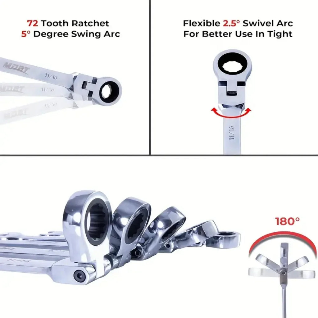 11-Pc Vanadium Steel Wrench Set – Hex Keys & Swivel Ratchet Combination Wrench Set Nixie