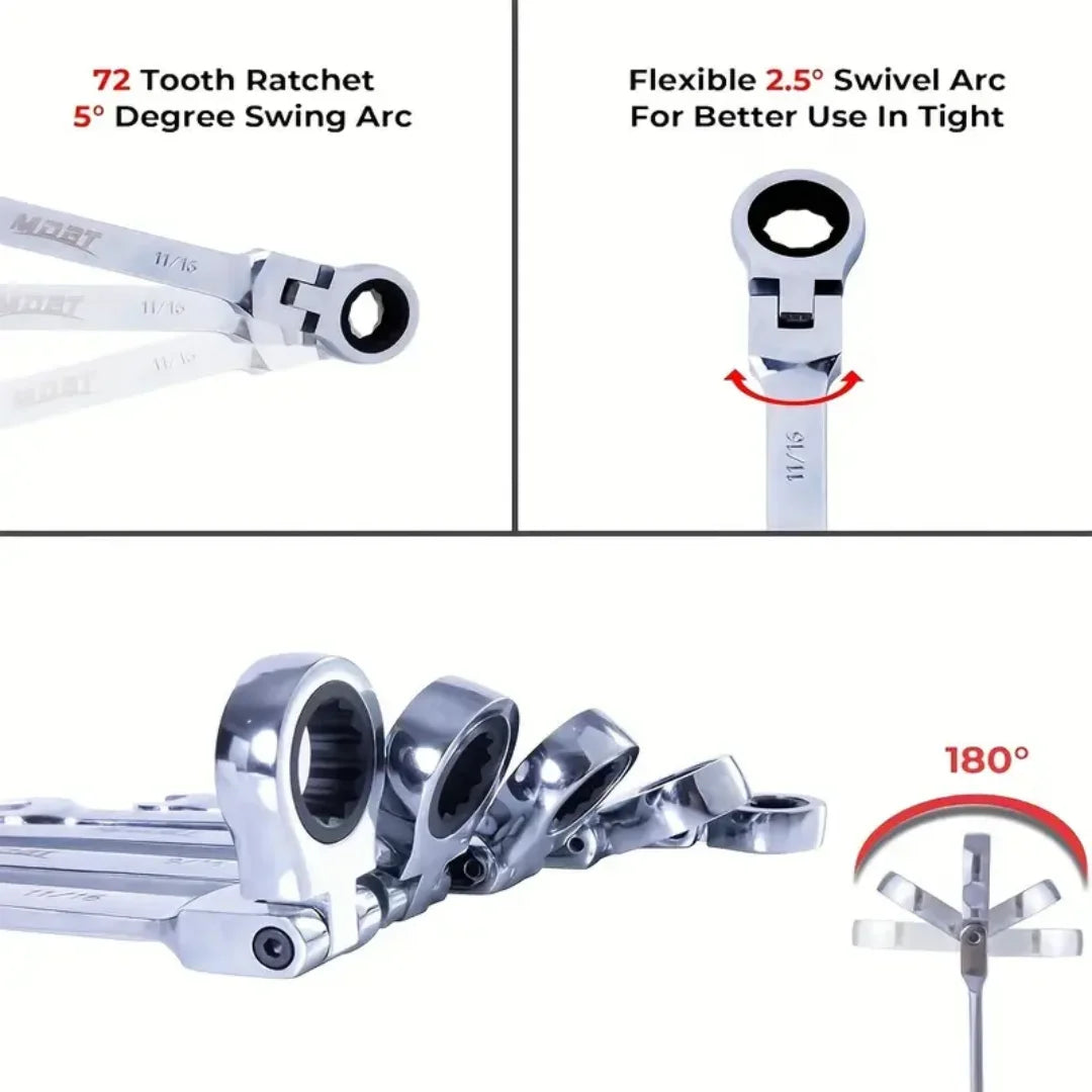 11-Pc Vanadium Steel Wrench Set – Hex Keys & Swivel Ratchet Combination Wrench Set Nixie