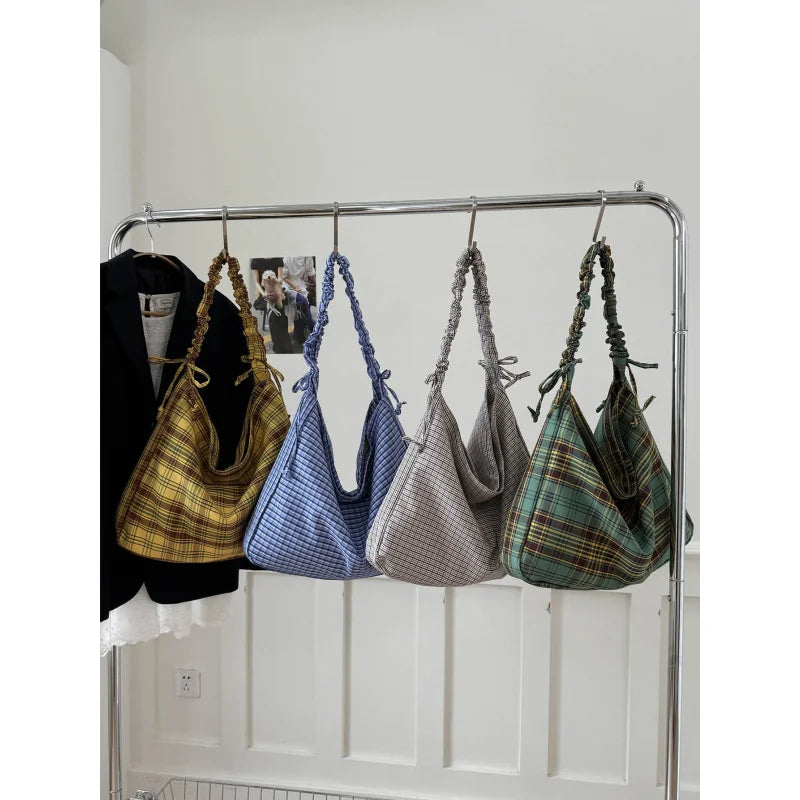 Plaid Canvas Crossbody Bag – Korean Style Commuter Tote Crossbody Bag Nixie