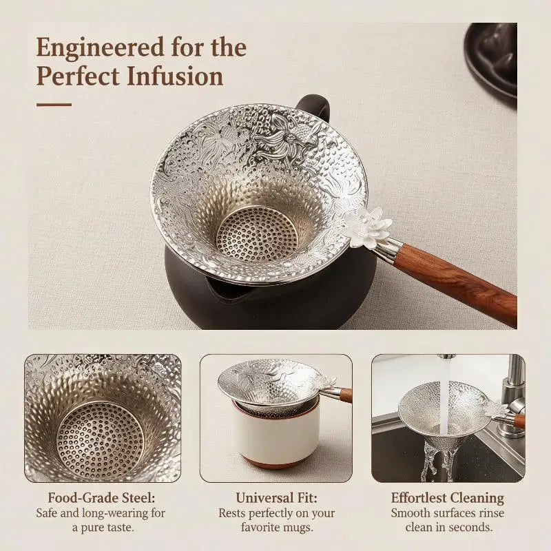 Wooden Handle Alloy Tea Strainer – Fine Mesh Loose Leaf Sieve Tea Strainer Nixie