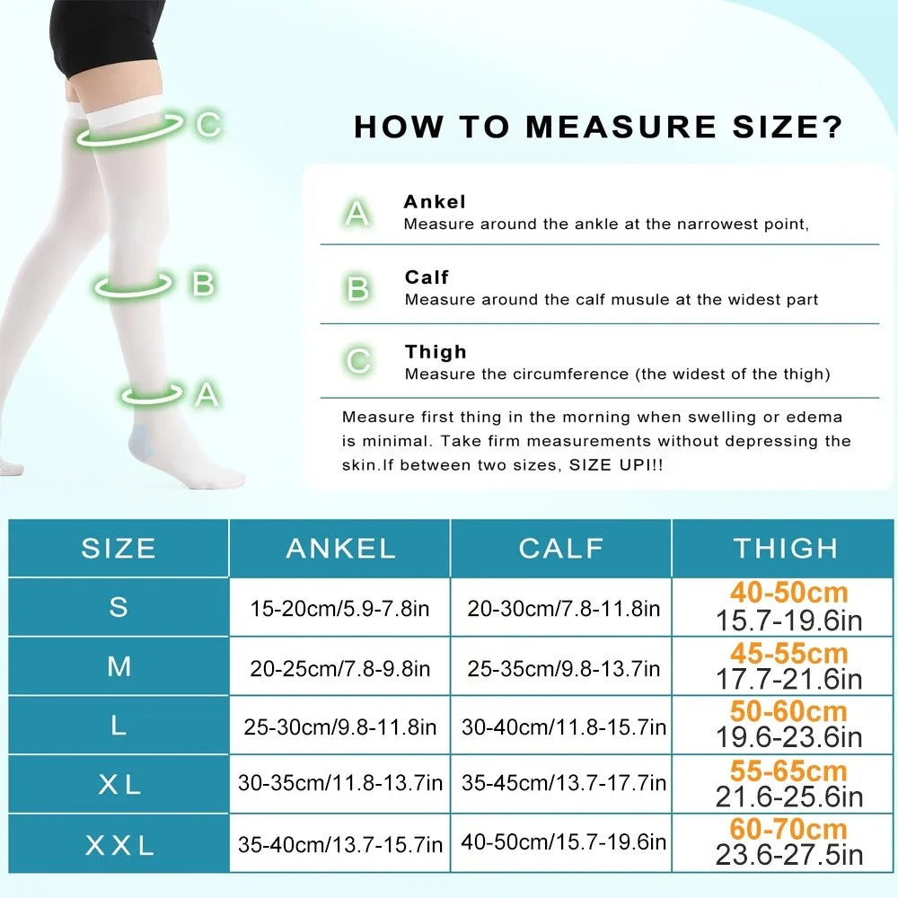 Thigh High Compression Stockings Open Toe – 1 Pair S–XXL