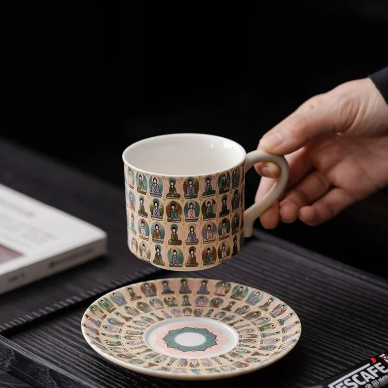 Dunhuang Thousand Buddha Ceramic Mug | Chinese Art Gift Cup Ceramic Art Mug Nixie