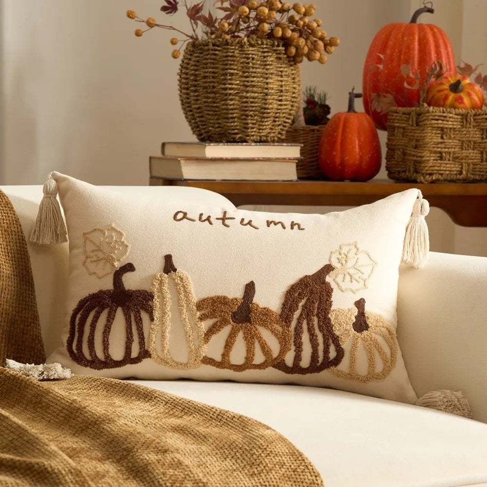 Pumpkin Tufted Throw Pillow Cover | Autumn Fall Cushion Décor Throw Pillow Cover Nixie