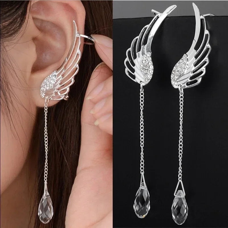 Angel Wings Rhinestone Drop Earrings – Gothic Feather Style Drop Earrings Nixie