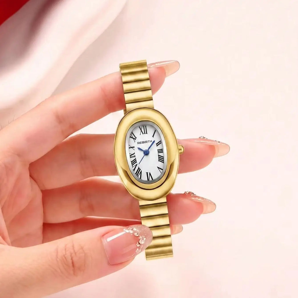 REBIRTH Vintage Oval Gold Women's Quartz Watch Roman Numeral Women's Quartz Watch Nixie