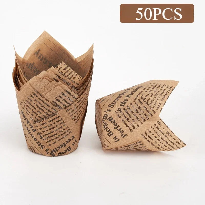 50pcs Cupcake Liners – Oil-Proof High-Temp Baking Molds