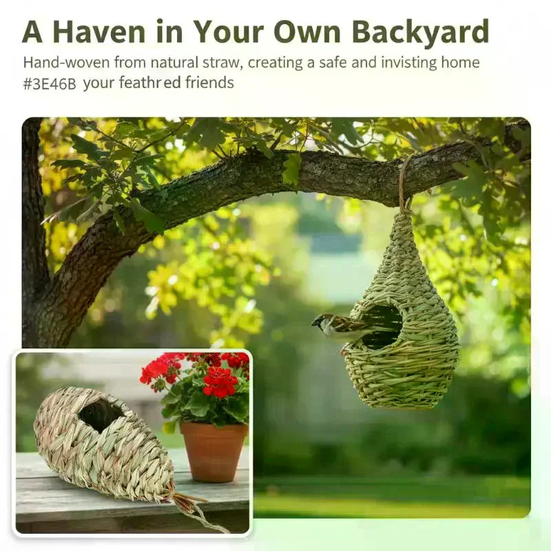 Natural Grass Woven Bird Hut – Outdoor Nesting Shelter Bird Nesting Hut Nixie