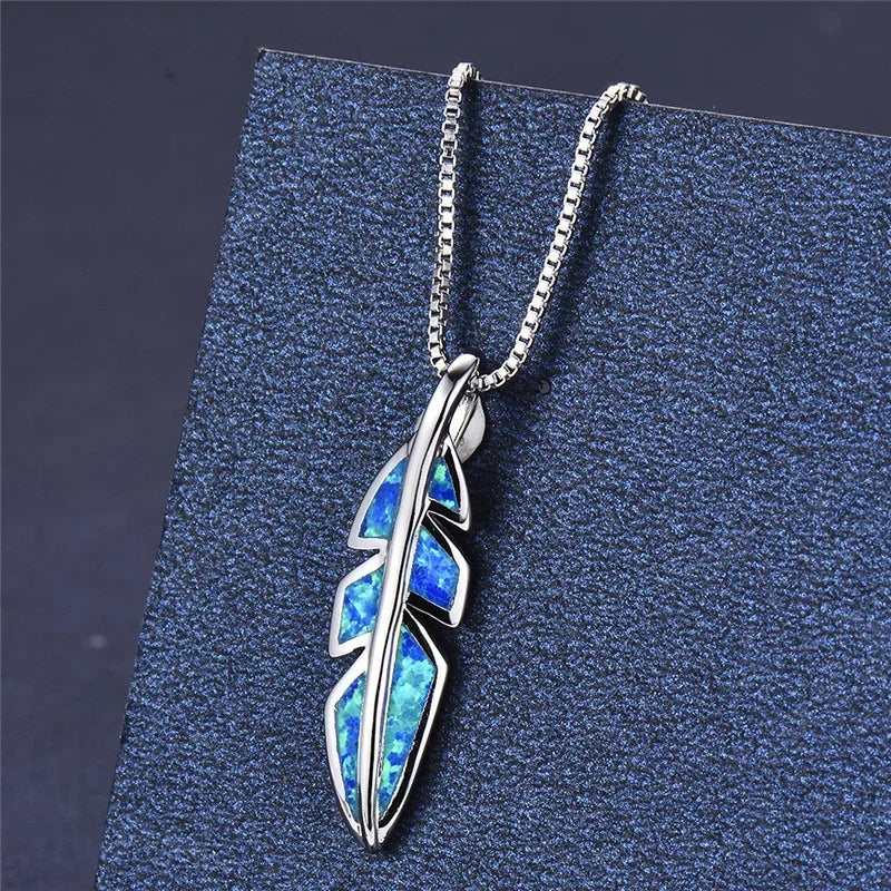 Fire Opal Feather Pendant Necklace – 925 Sterling Silver Pendant Necklace Nixie