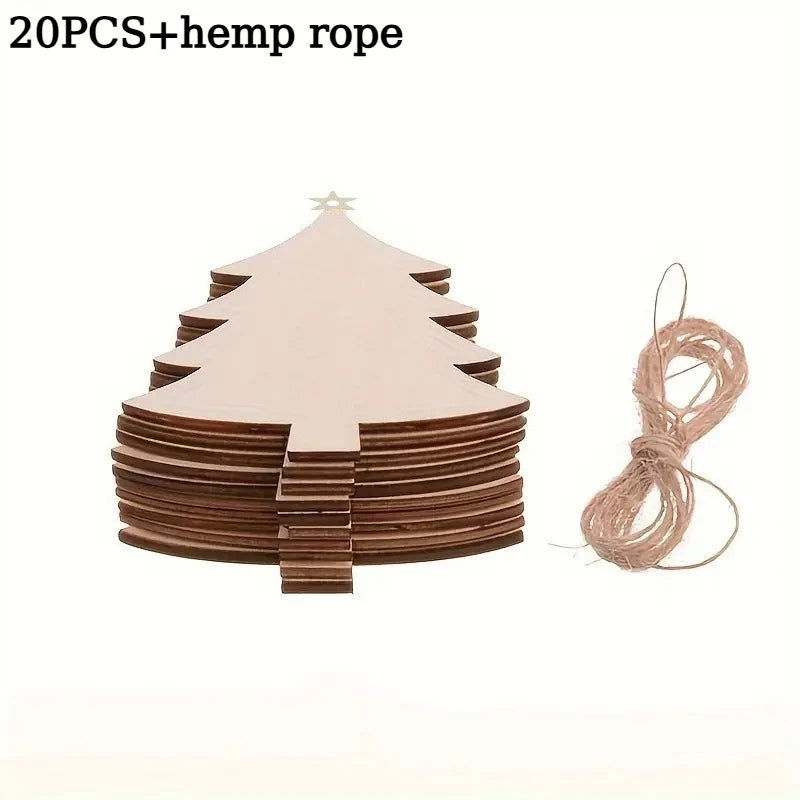 20Pcs Wood Christmas Tree Slices DIY Ornaments & Jute Rope Wood Craft Ornaments Nixie 20PCS hemp rope