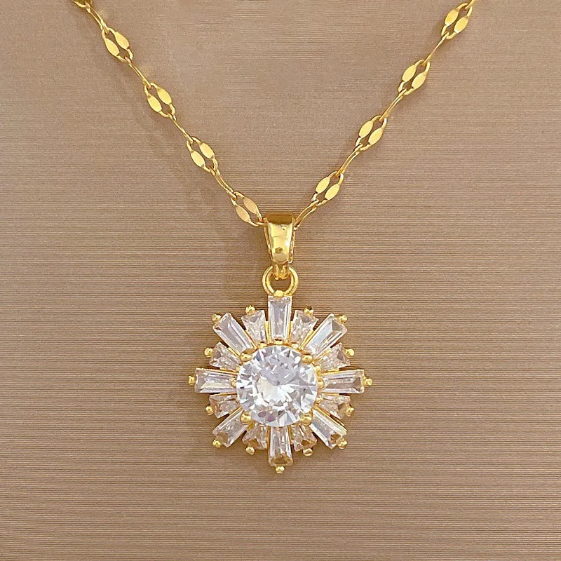 Geometric Snowflake Pendant Necklace – Gold Clavicle Chain Pendant Necklace Nixie