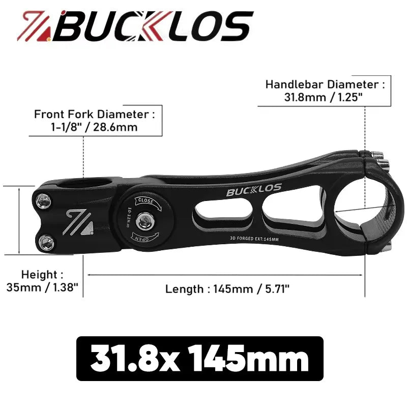 BUCKLOS Adjustable Bike Stem MTB ±80° Aluminum 90–145mm Adjustable Bike Stem Nixie 31.8mm-145mm