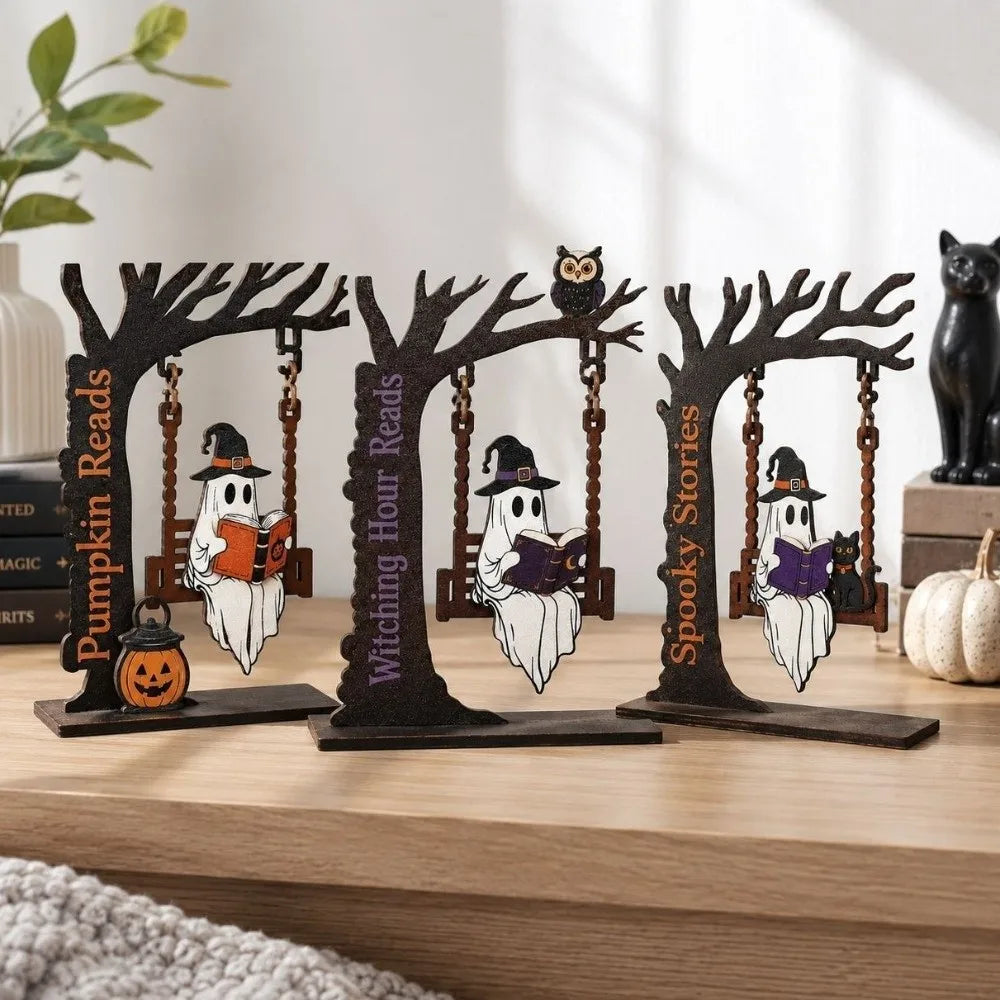 Wooden Halloween Pumpkin Spirit Swing Desktop Ornament