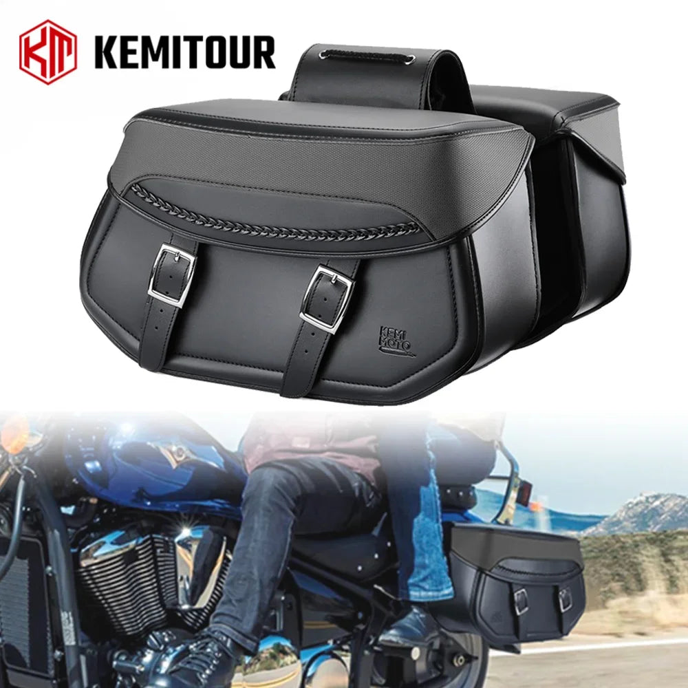 KEMITOUR Throw-Over Motorcycle Saddlebags | PU Leather Waterproof Motorcycle Saddlebags Nixie