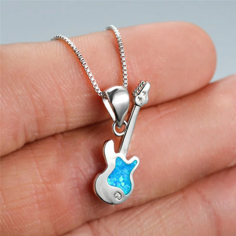 Crystal Opal Guitar Pendant Necklace – Silver Chain for Women Pendant Necklace Nixie Default Title
