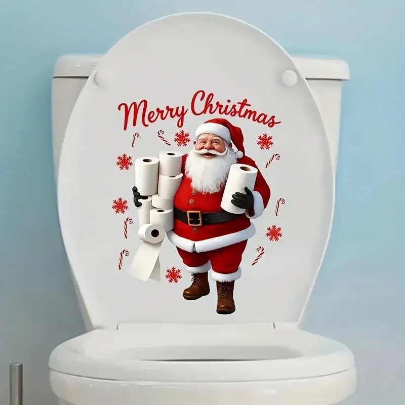 Christmas Santa Claus Toilet Lid Sticker | Waterproof PVC Bathroom Holiday Sticker Nixie
