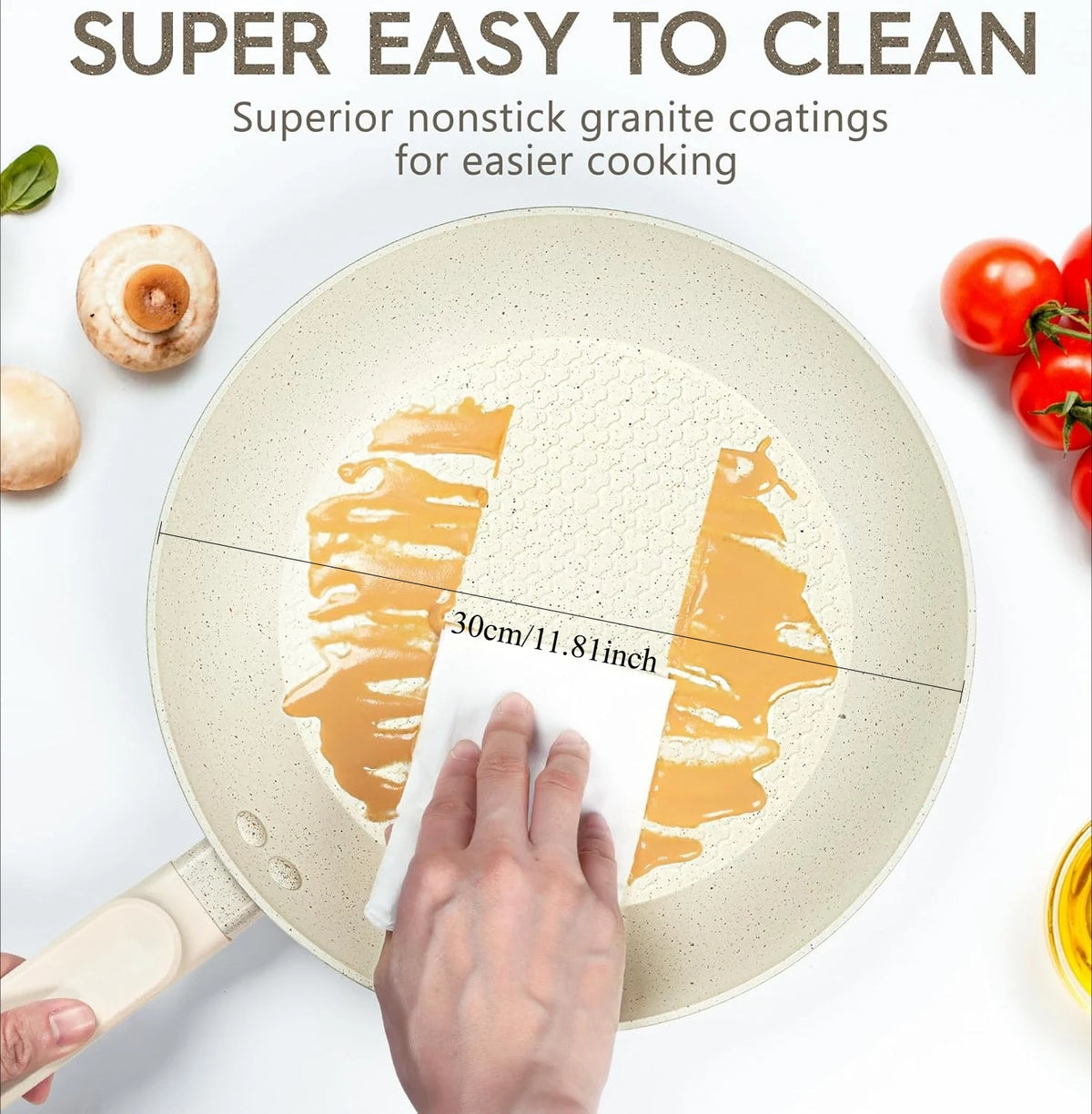 MICHELANGELO 30cm Granite Non-Stick Frying Pan with Lid Non-Stick Frying Pan Nixie