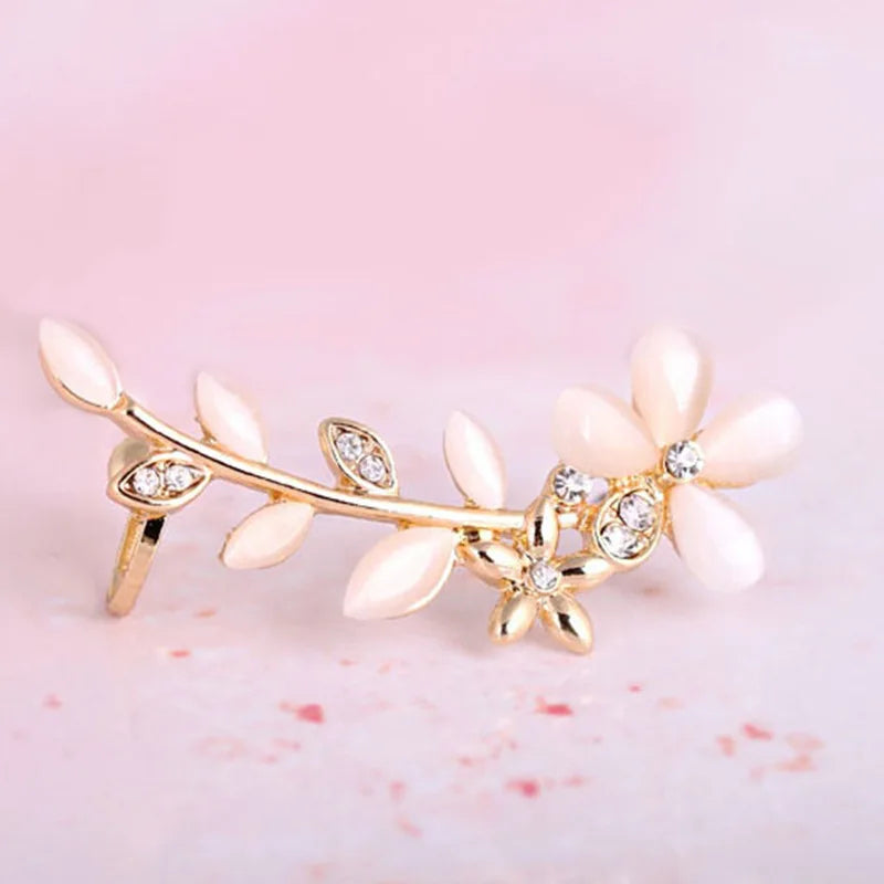 Rhinestone Clip-On Ear Cuff | Silver Plated Meniscus Earring Clip-On Ear Cuff Nixie Pink