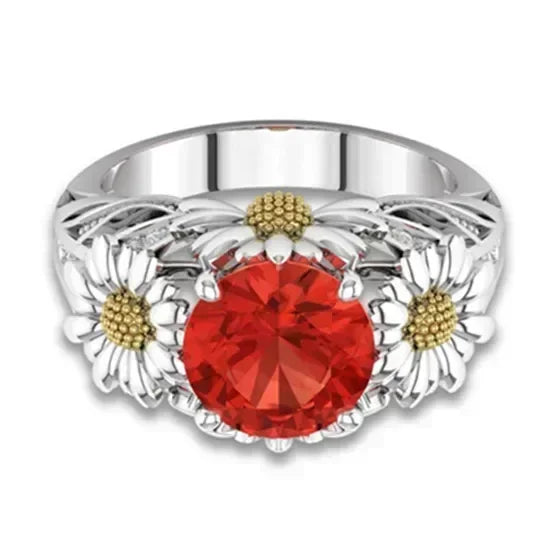Women's Silver-Plated Daisy Zircon Ring | Sizes 6–10