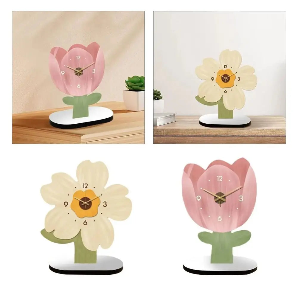 Cute Tulip Floral Digital Desk Clock – Silent Tabletop Clock