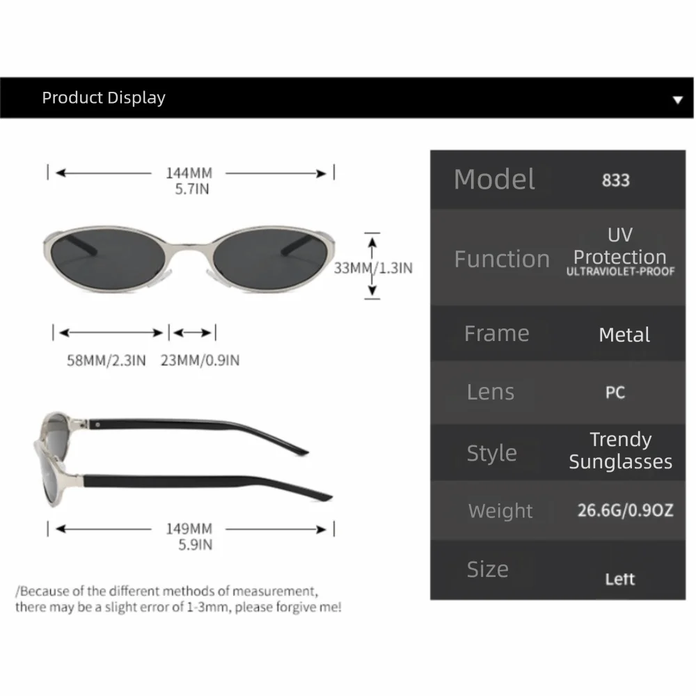 Retro Oval Sunglasses Y2K Punk UV400 Metal Frame Women Fashion Sunglasses Nixie