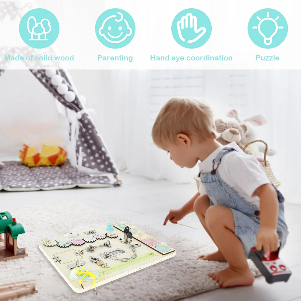 Montessori Busy Board Wooden Sensory Toy for Toddlers 1-3Y Montessori Busy Board Nixie