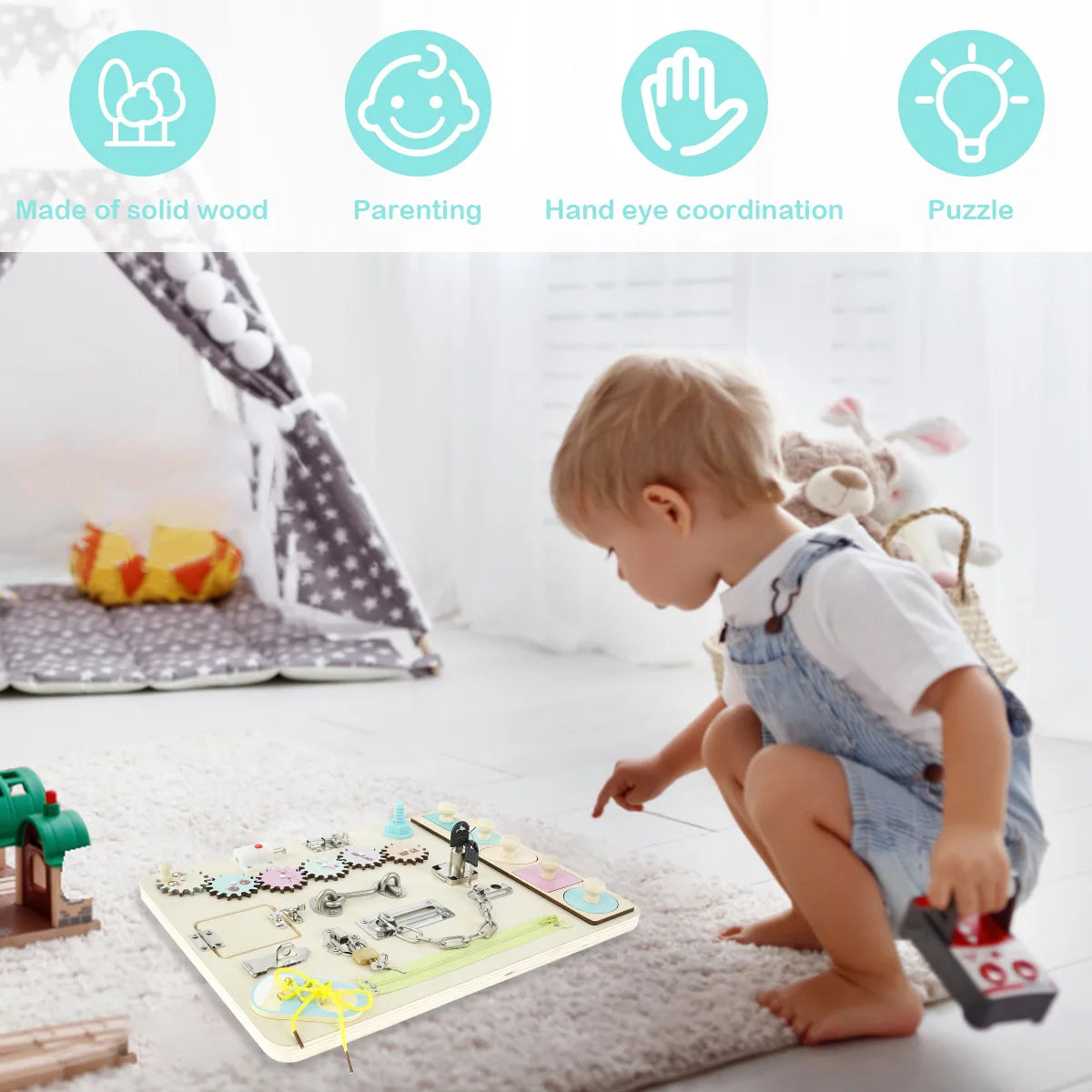 Montessori Busy Board Wooden Sensory Toy for Toddlers 1-3Y Montessori Busy Board Nixie