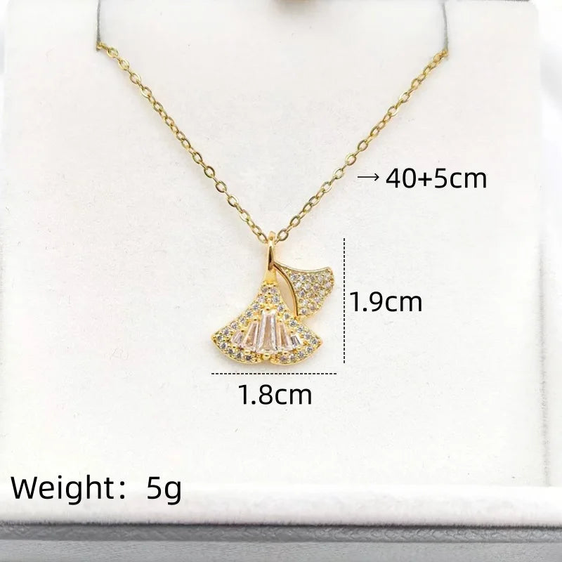 Copper Leaf Pendant Necklace with Zirconia | Women's Clavicle Chain Pendant Necklace Nixie