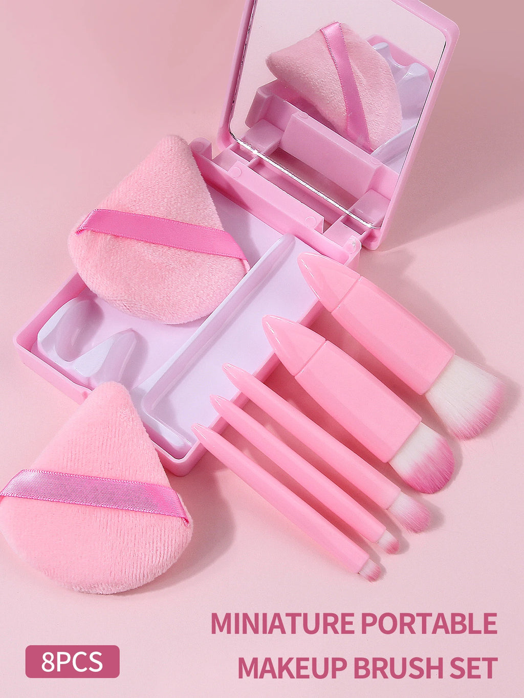 Pink Makeup Brush Set with Mirror – 7-Piece Travel Beauty Kit Makeup Brush Set Nixie
