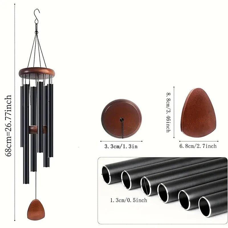 Retro Wood & Aluminum 6-Tube Wind Chime – Garden & Balcony Wind Chime Nixie
