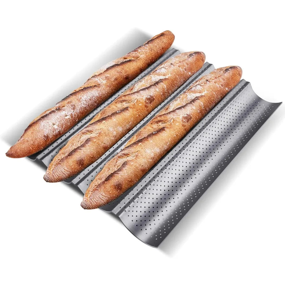 Nonstick Perforated Baguette Bread Pan – 4-Loaf French Bread Tray Baguette Bread Pan Nixie