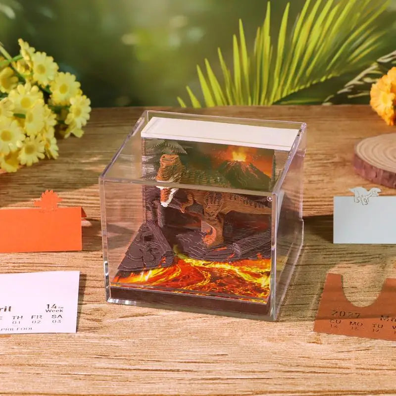 2027 LED Desk Calendar – 3D Paper Carving Art Tear-Away Notepad LED Desk Calendar Nixie