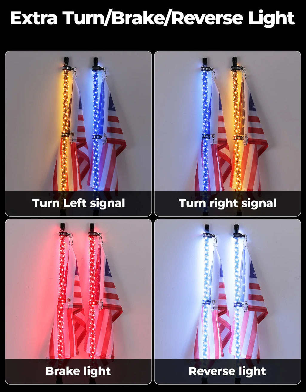 KEMIMOTO UTV ATV LED Whip Light & 4-PC Rock Lights | App & Remote UTV ATV LED Light Kit Nixie