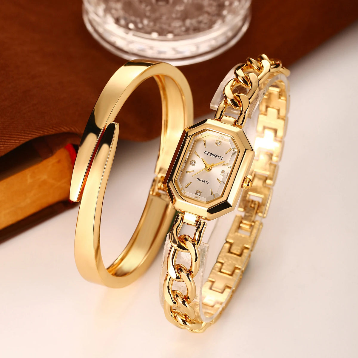 REBIRTH 2-Piece Casual Watch & Bracelet Set – Digital Quartz Watch & Bracelet Set Nixie