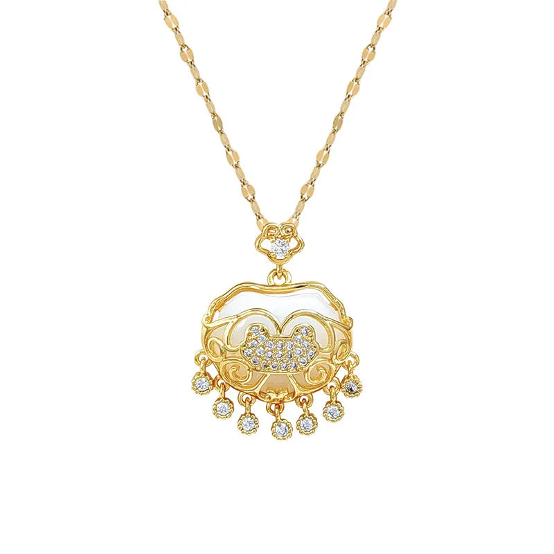 Luxury Tassel Lock Zircon Pendant Necklace | Gold Collarbone Chain Pendant Necklace Nixie