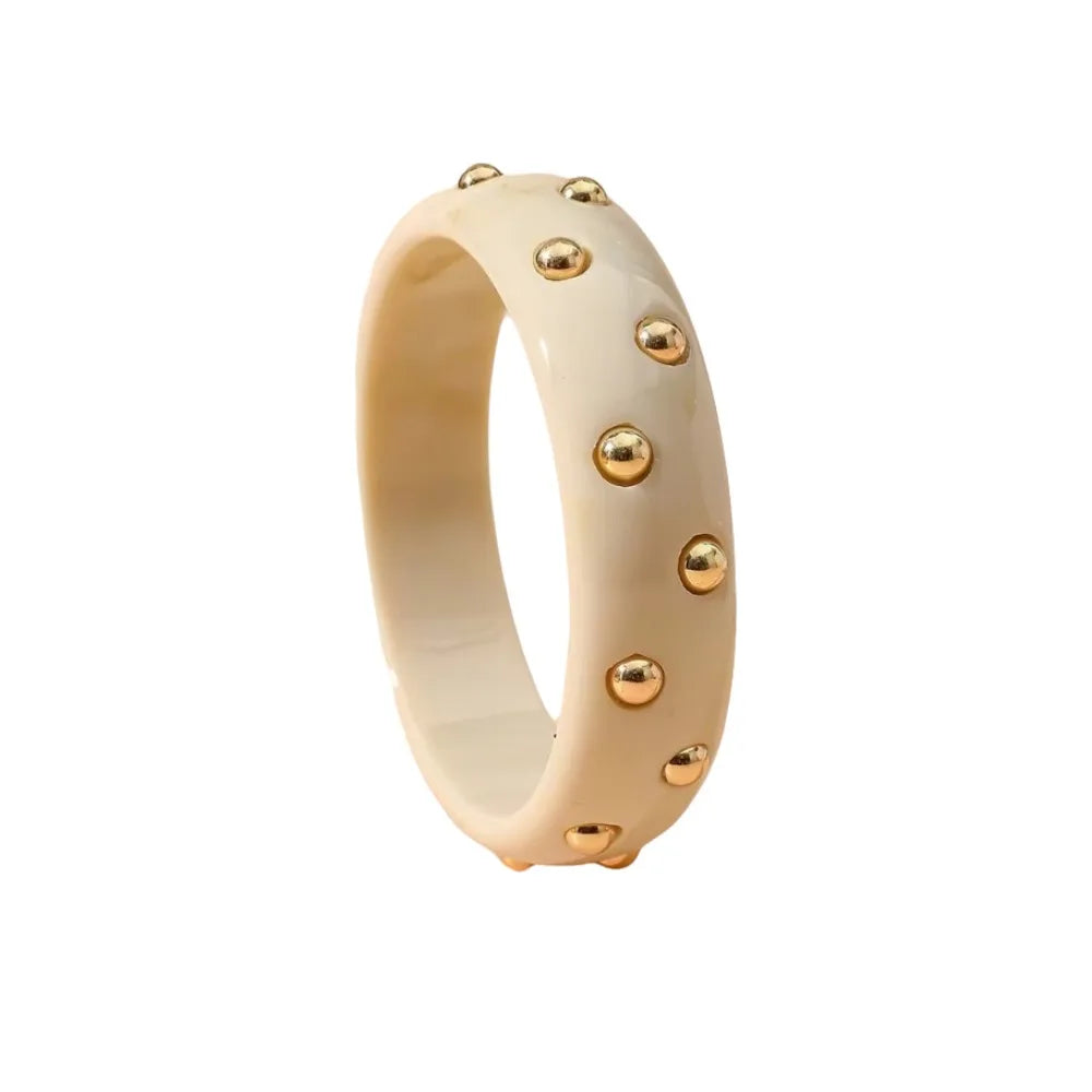 Punk Chunky Resin Bangle with Gold Bead Inlay | Wide Acrylic