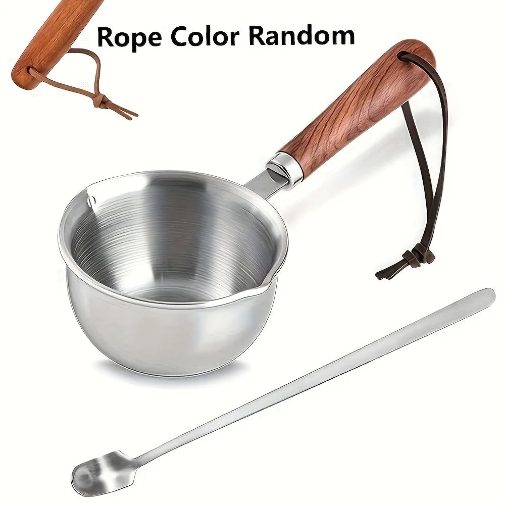 10oz Stainless Steel Pot Wooden Handle | Candle Wax & Cooking Small Saucepot Nixie