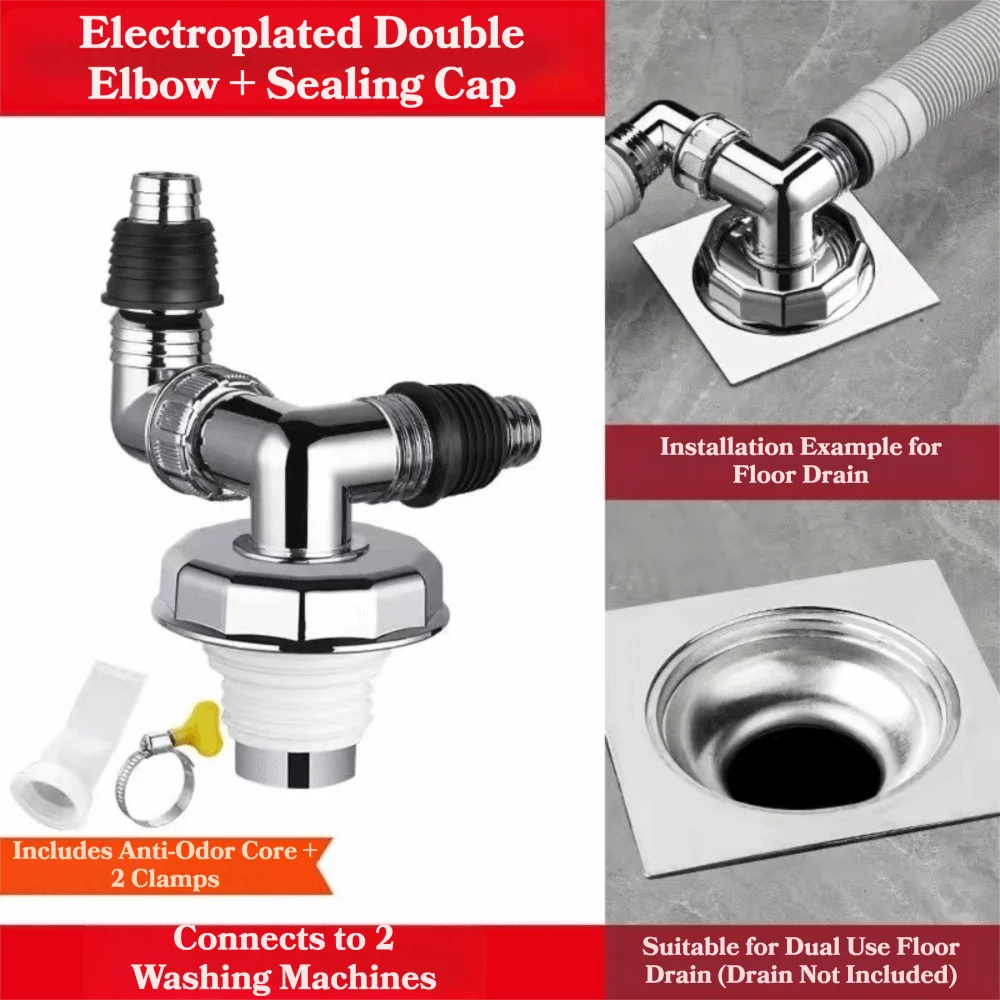 3-Way Washing Machine Drain Cover Odor-Proof Universal Adapter Drain Cover Adapter Nixie E