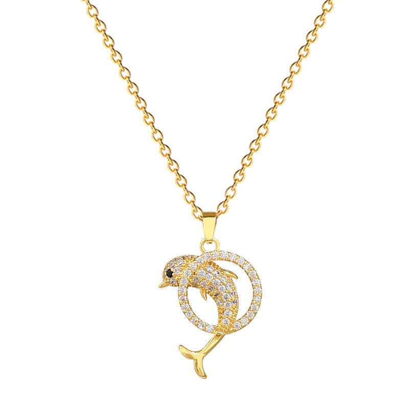 Dolphin Hoop Pendant Necklace Gold Stainless Steel Clavicle Chain Pendant Necklace Nixie