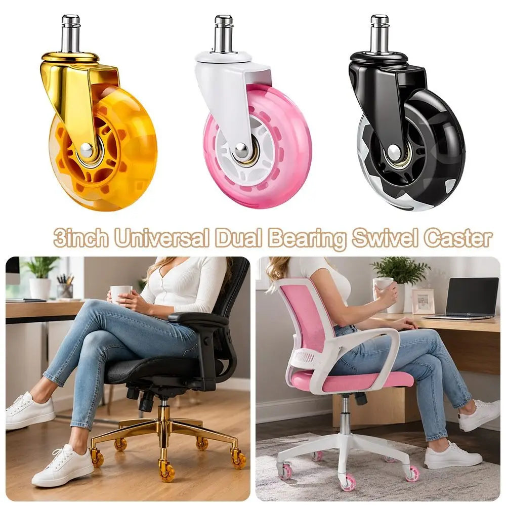 3-Inch PU Office Chair Caster Wheels | Quiet Dual Bearing Furniture Caster Wheels Nixie