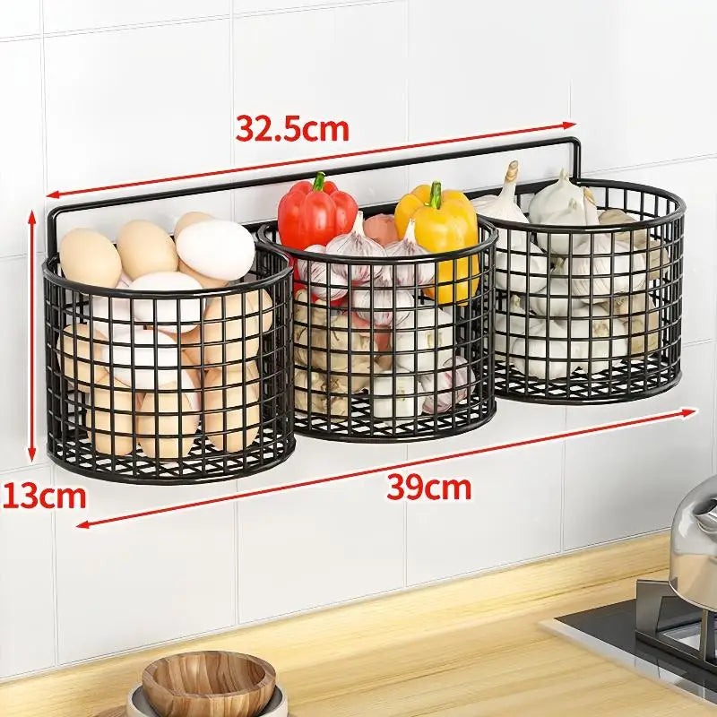 Wall Mounted Kitchen Wire Basket Rack 1/2/3 Grid Organizer Kitchen Storage Rack Nixie Black L