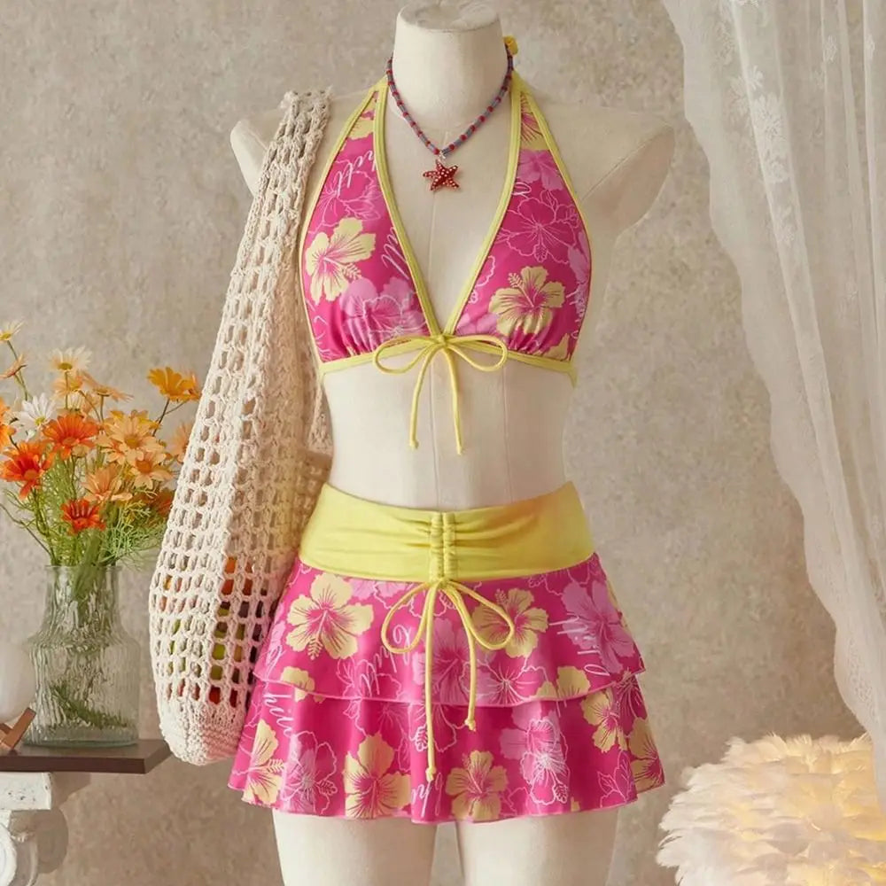3-Piece Floral Halter Bikini Set – Women's Beachwear Swimsuit