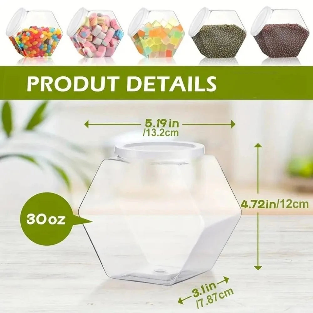 Hexagonal Clear Plastic Candy Cookie Jar – Airtight Food Storage