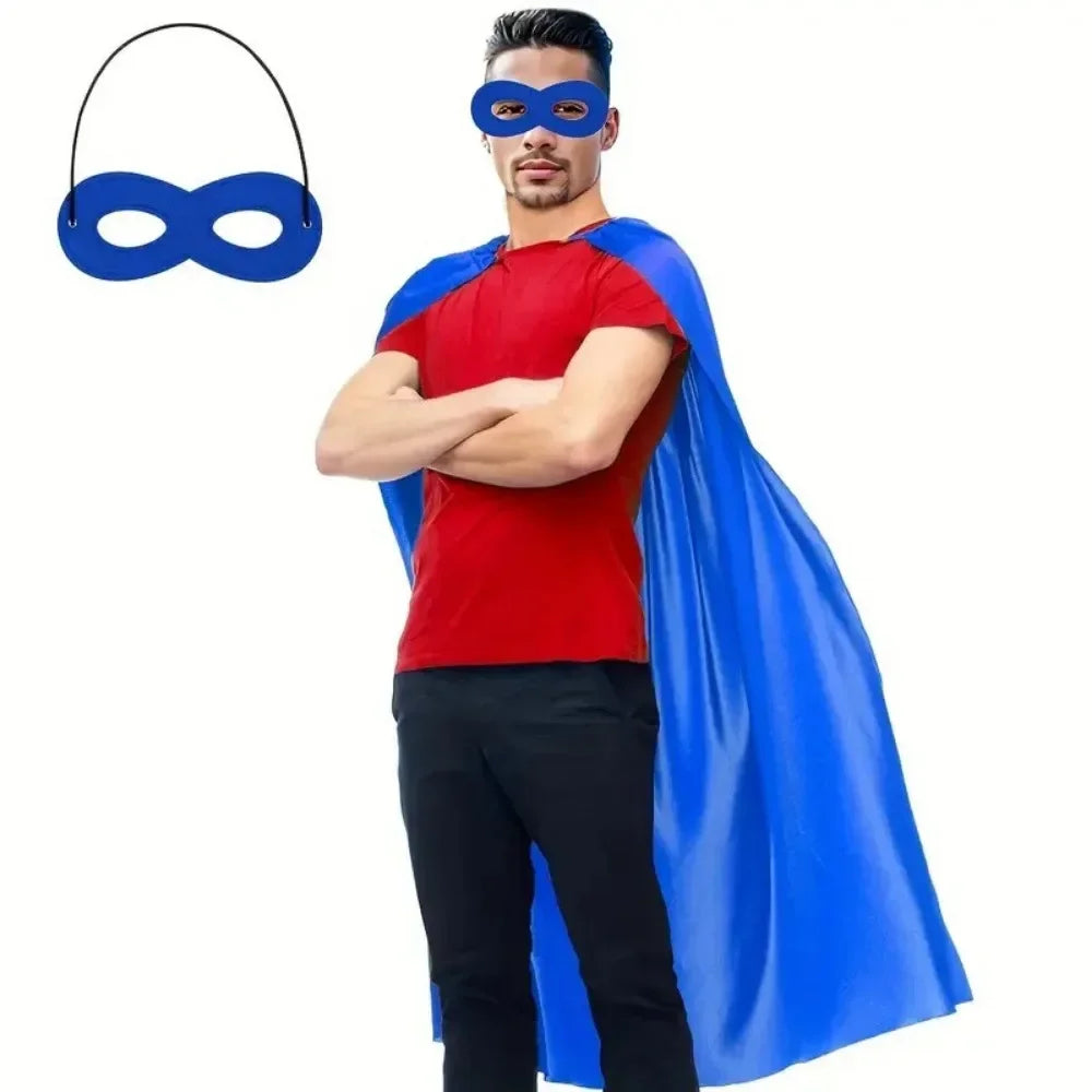 Adult Superhero Cape & Eye Mask – Halloween Costume Cloak Halloween Costume Cape Nixie Blue One Size