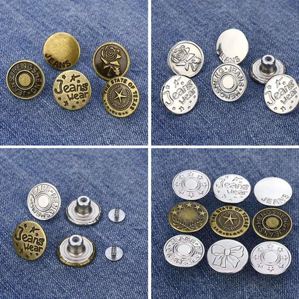 10-Pack No-Sew Jeans Buttons 17mm Metal Shank with Screwdriver Sewing Button Set Nixie